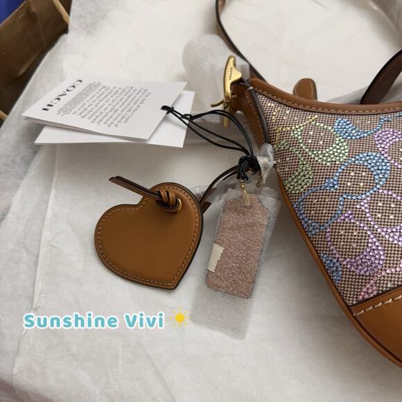 NWT Coach Hamptons Hobo Bag Shoulder Crystal Signature Jacquard Rainbow CCX16 - Picture 9 of 11